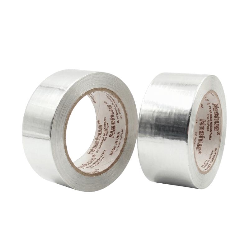 2 gulungan Lakban Nashua The Real One Aluminium Tape asli berwarna perak.