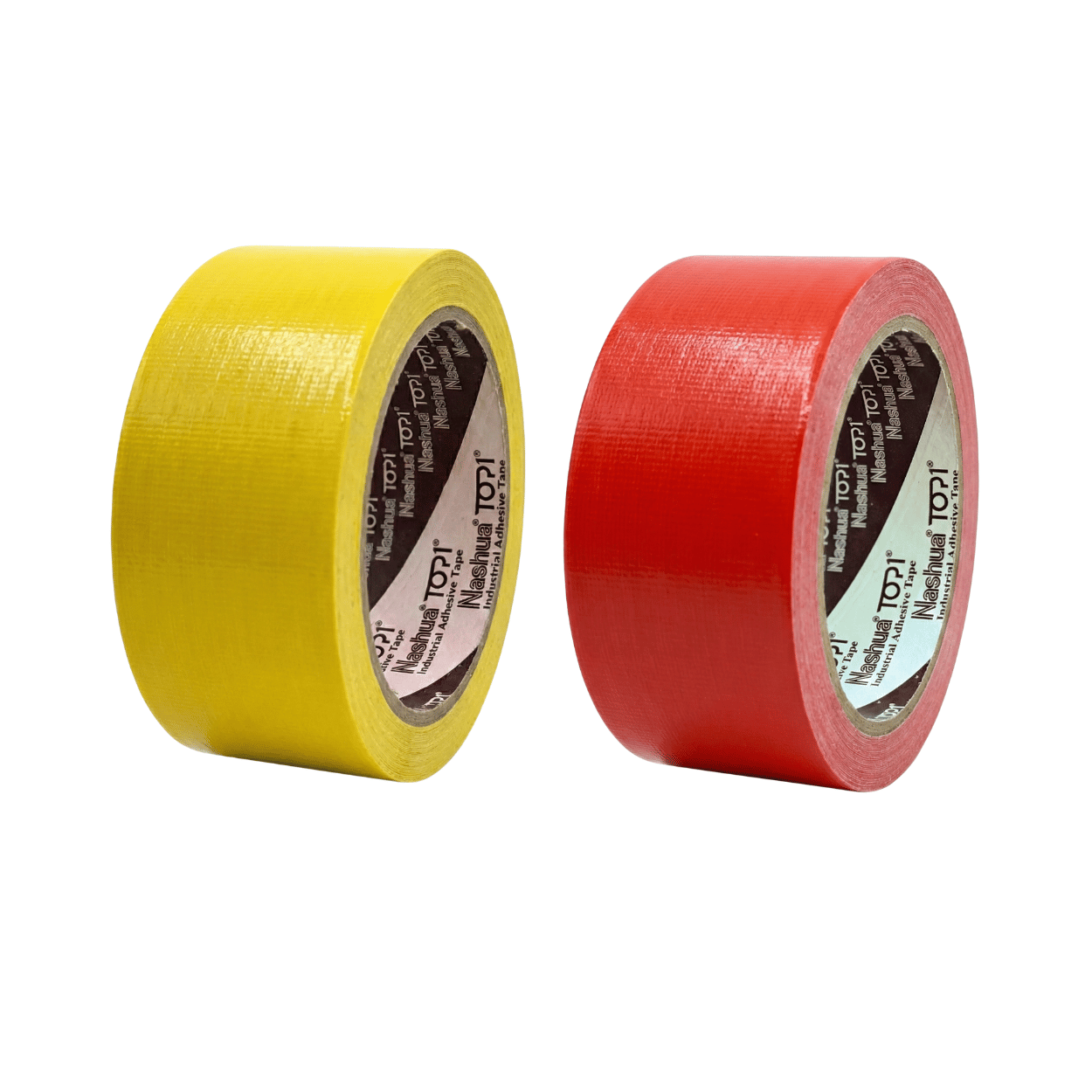 Dua gulungan lakban warna kuning dan merah merek Nashua untuk keperluan kemasan dan penandaan barang