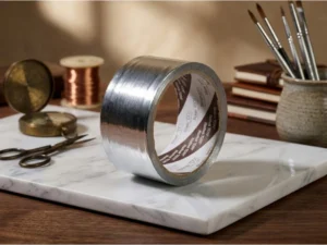 lakban metalizing tape yang mengkilap, salah satu contoh dalam panduan jenis lakban dan fungsinya untuk melindungi kemasan dari kelembapan.